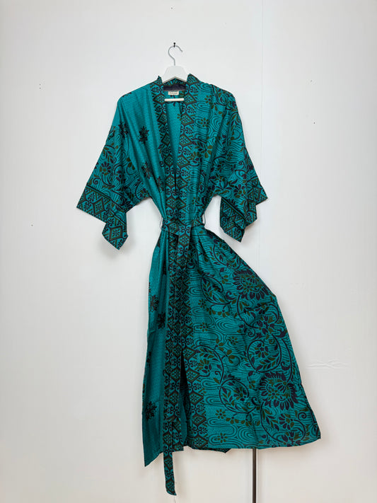 Vintage Saree Silk Kimono / Duster - Long