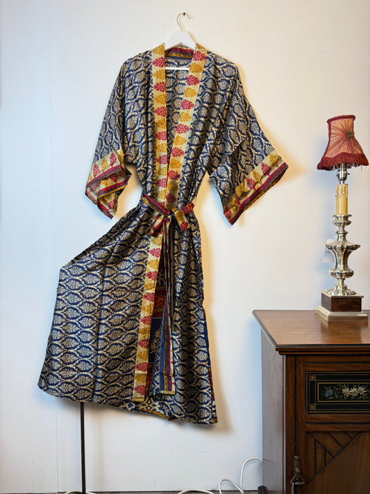 Vintage Saree Silk Kimono / Duster - Long