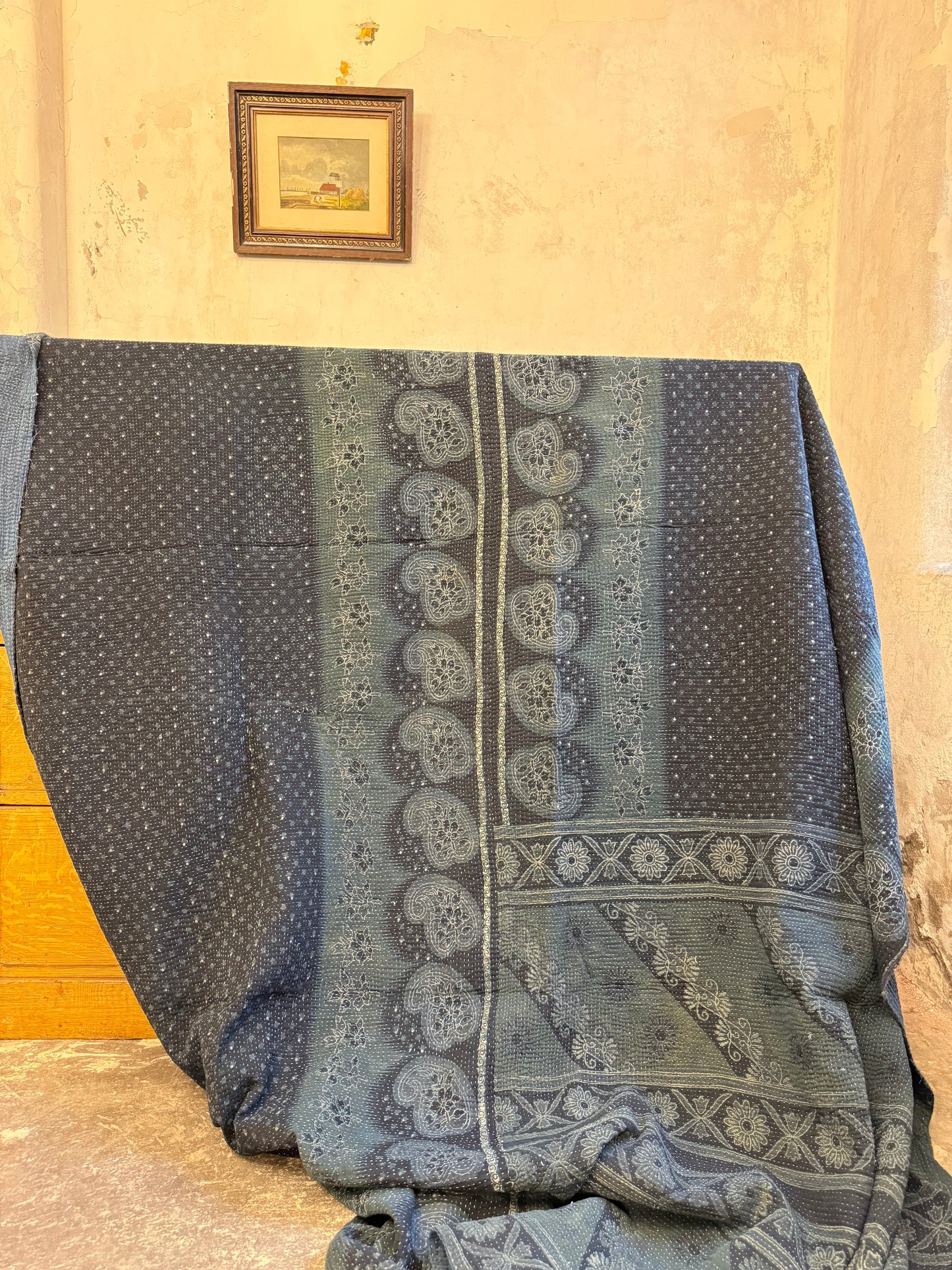 A Finestitch Indigo Kantha Quilt with Indigo over-print.
