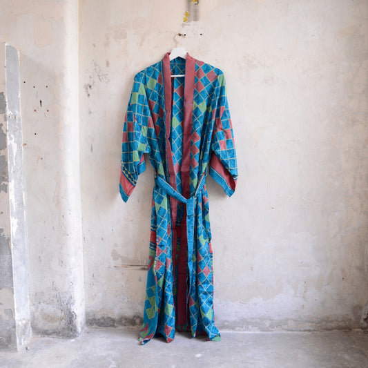 Vintage Saree Silk Kimono / Duster - Long