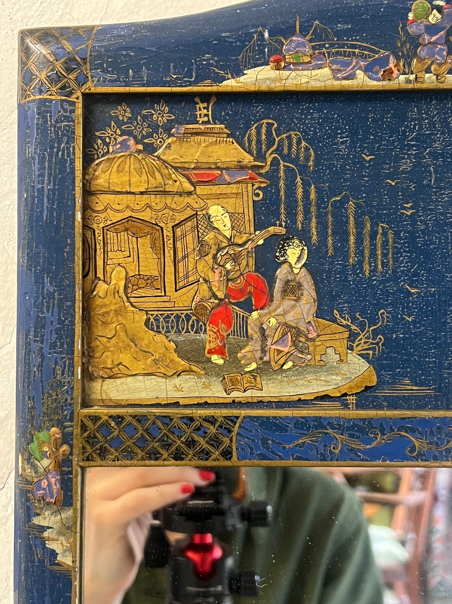 Early 20thC Blue Lacquered Chinoiserie Mirror