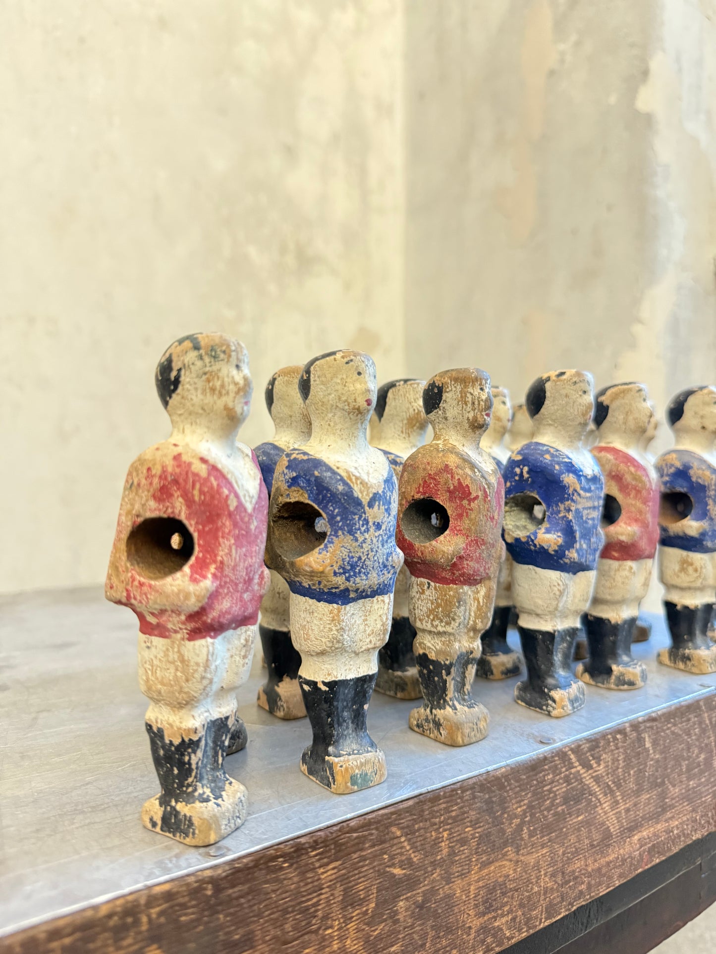 Rare 1930's French Wooden Table Football Players in Original Paint