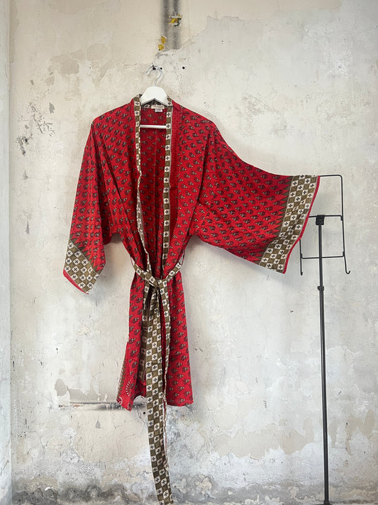 Vintage Saree Silk Kimono / Duster - Short