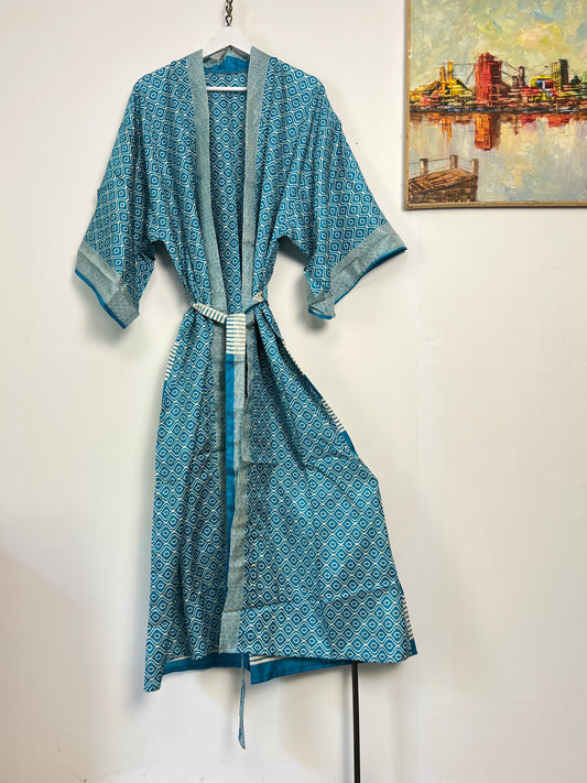 Vintage Saree Silk Kimono / Duster - Long