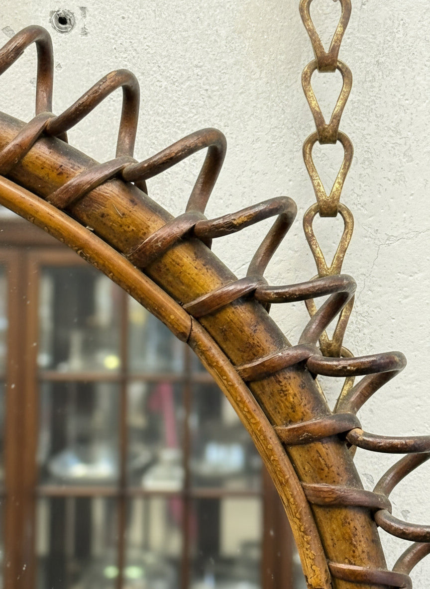Italian Rattan and Bamboo Wall Mirror - Franco Albini