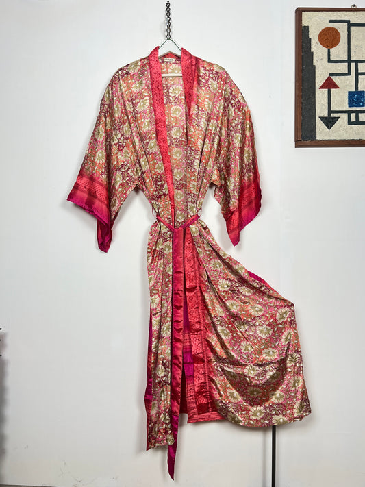 Vintage Saree Silk Kimono / Duster - Long - Wider Unisex Fit