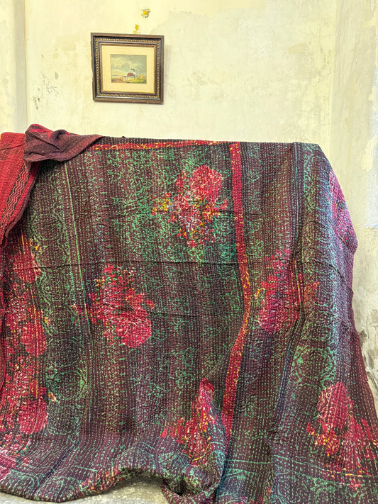 A Finestitch Kantha Quilt with Bagru over-print