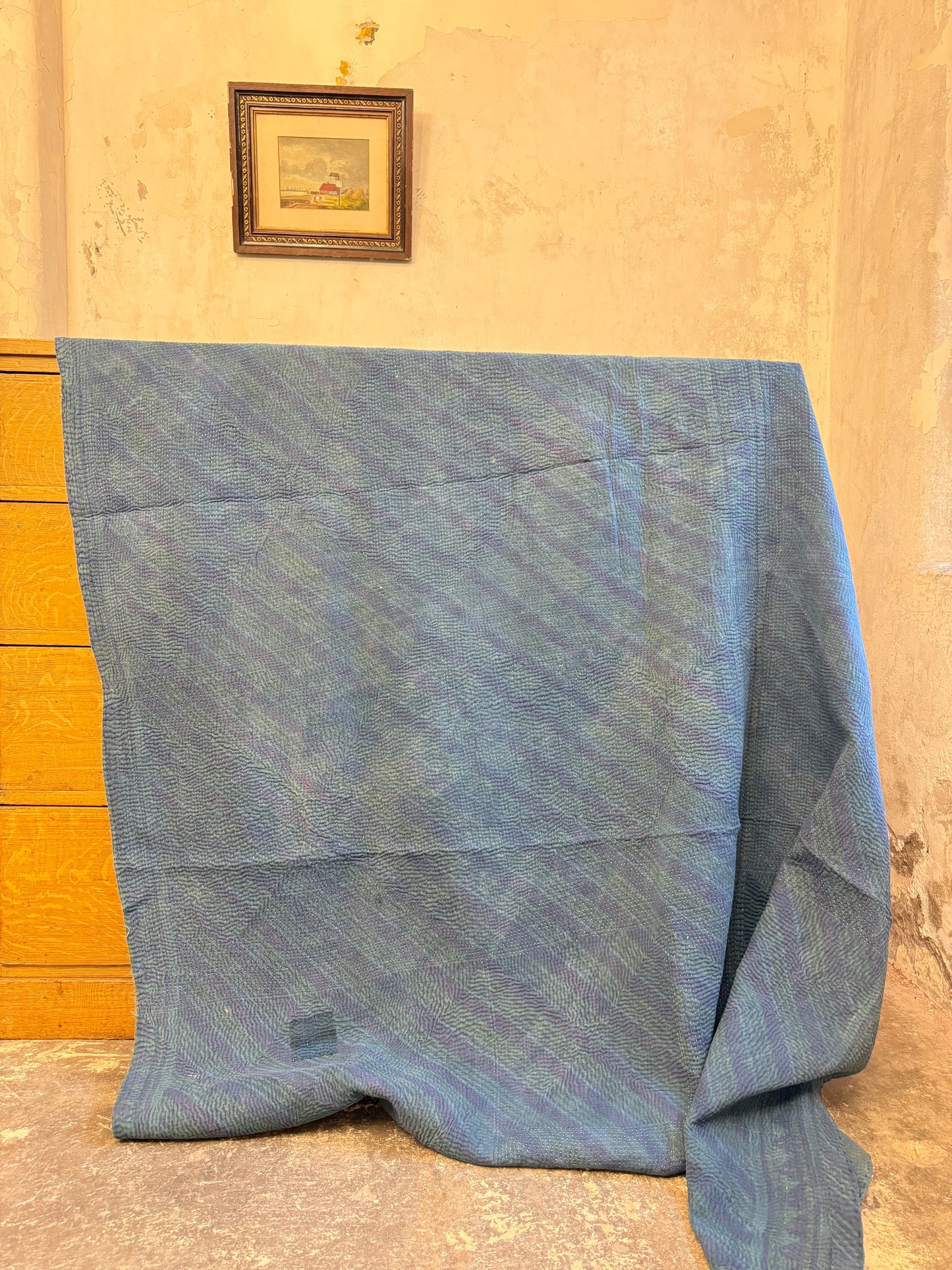 A Finestitch Indigo Kantha Quilt with Indigo over-print.