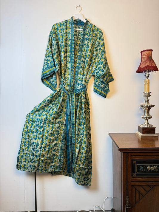 Vintage Saree Silk Kimono / Duster - Long