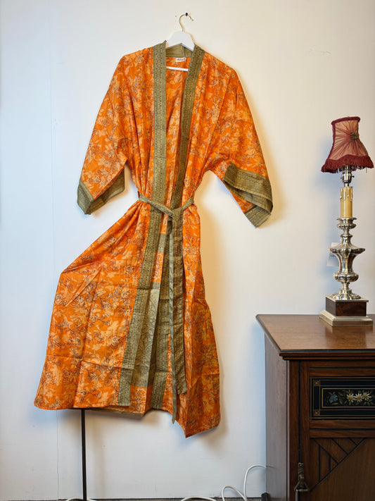 Vintage Saree Silk Kimono / Duster - Long