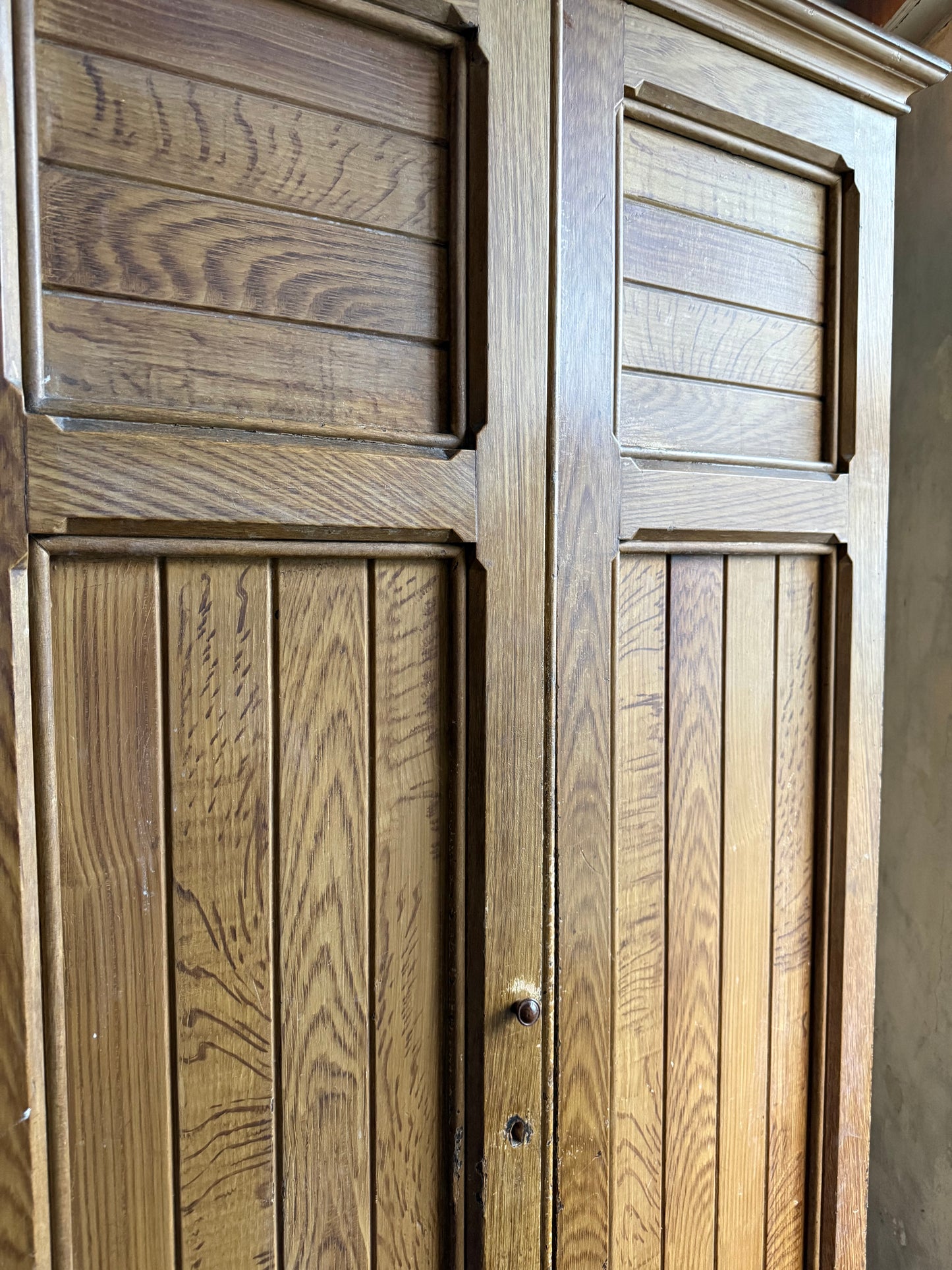 A 19thC Scottish Faux Oak Painted School Housekeepers Cupboard