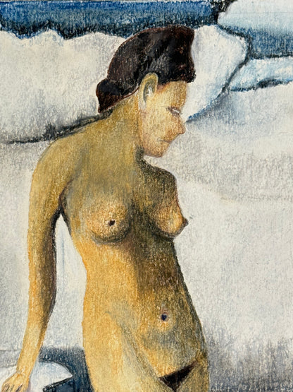 Masked Nude - Mid 20thC Dutch Pastel (Signed V.D. Paelt)