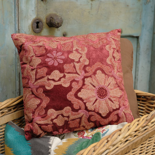 Embroidered & Velvet Cushion - Wines