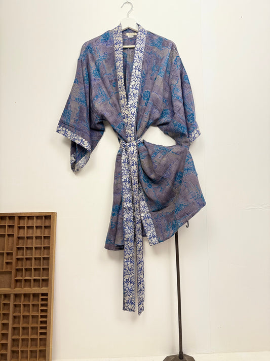 Vintage Saree Silk Kimono / Duster - Short