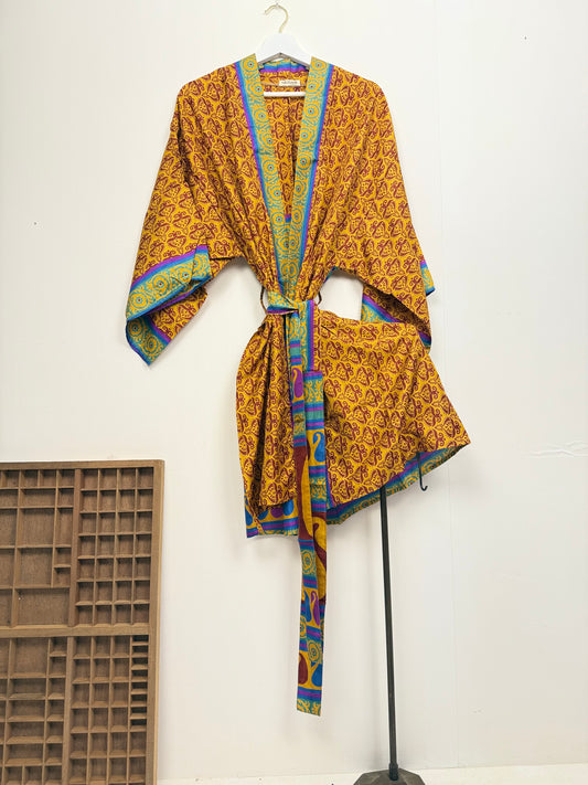 Vintage Saree Silk Kimono / Duster - Short