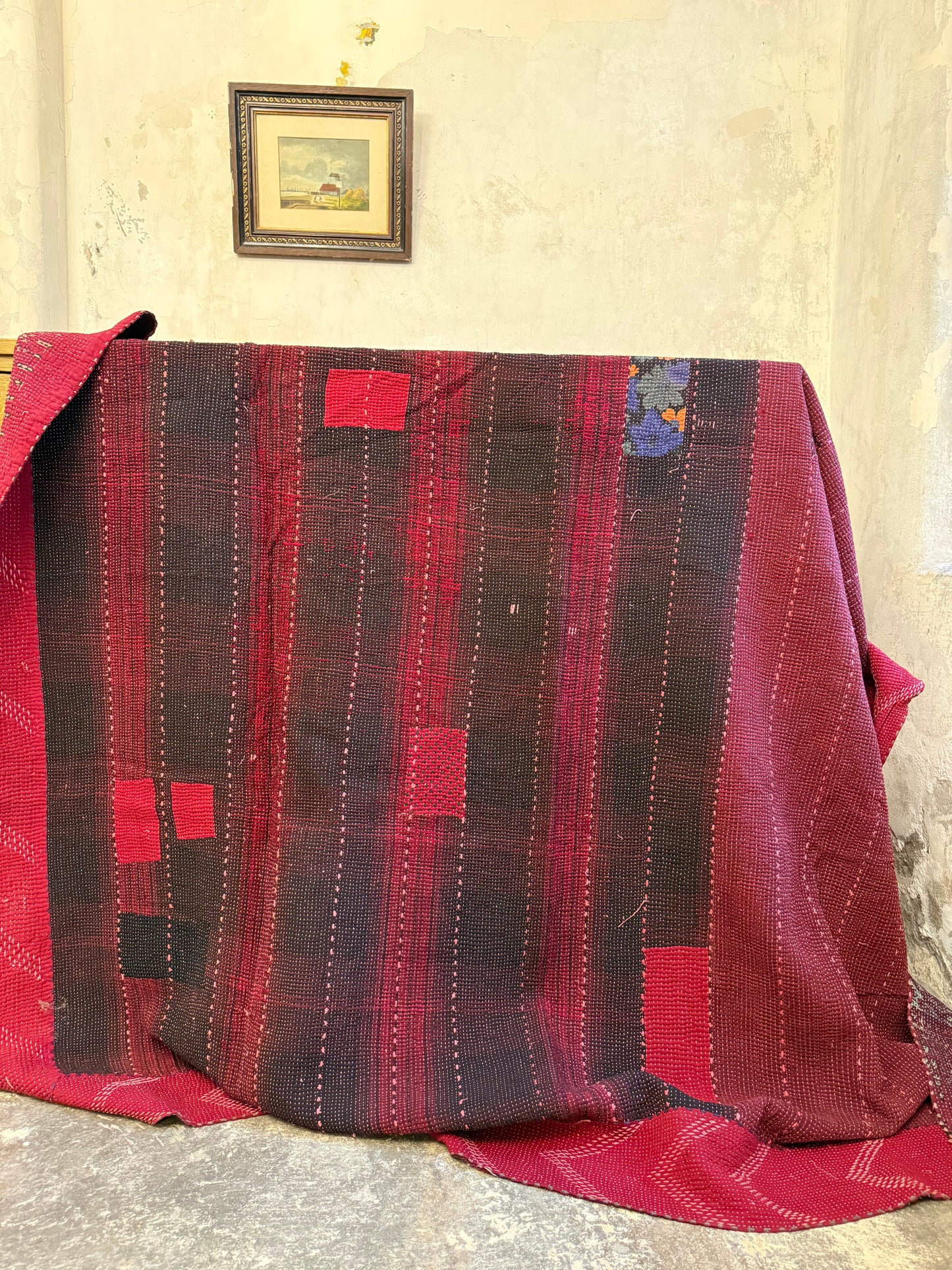 A Finestitch Kantha Quilt with Ajrakh over-print