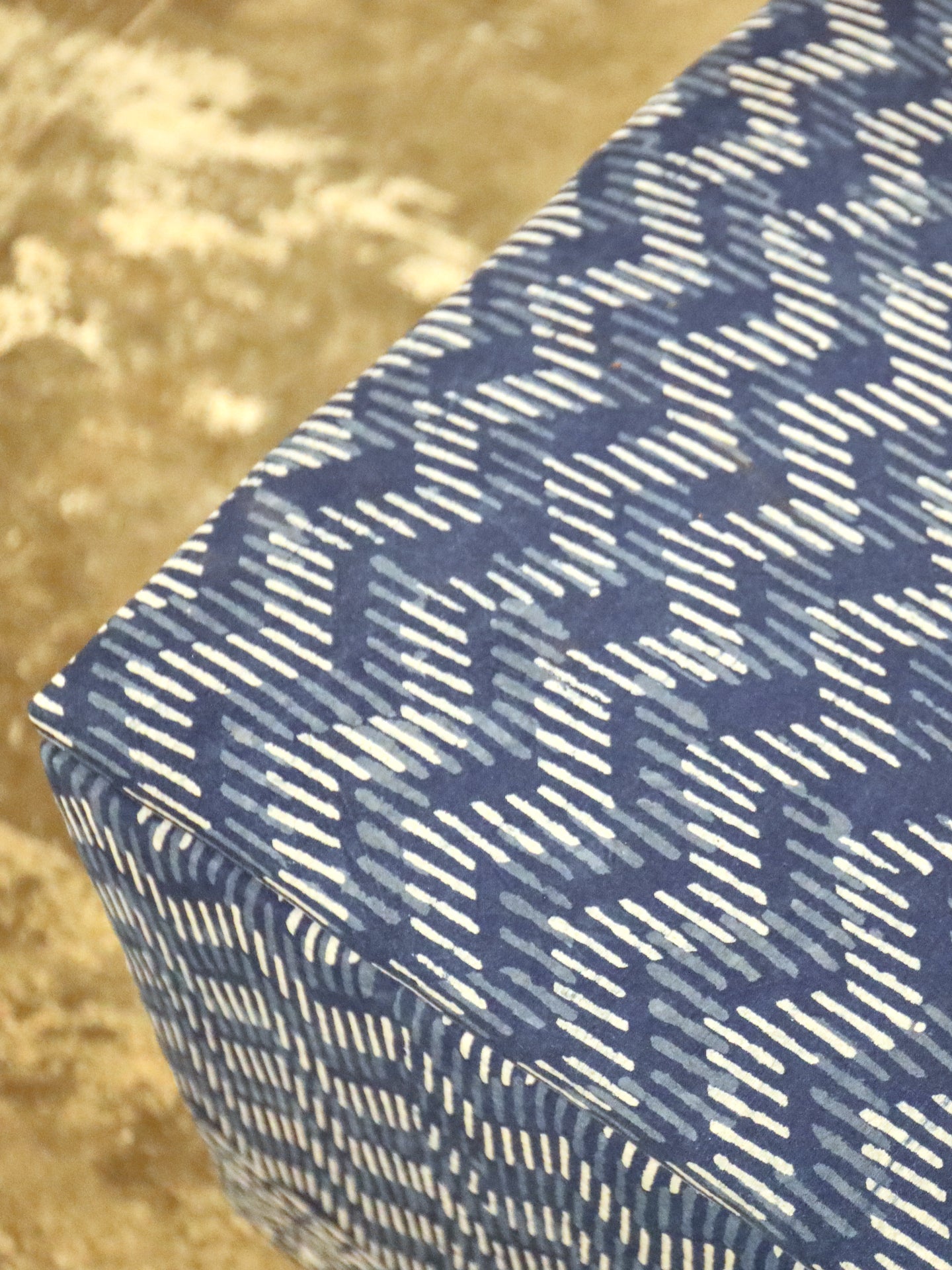 1950's Cube Ottoman - Hand Block Printed Indigo