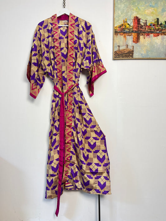 Vintage Saree Silk Kimono / Duster - Long
