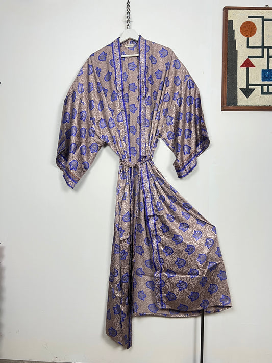 Vintage Saree Silk Kimono / Duster - Long - Wider Unisex Fit