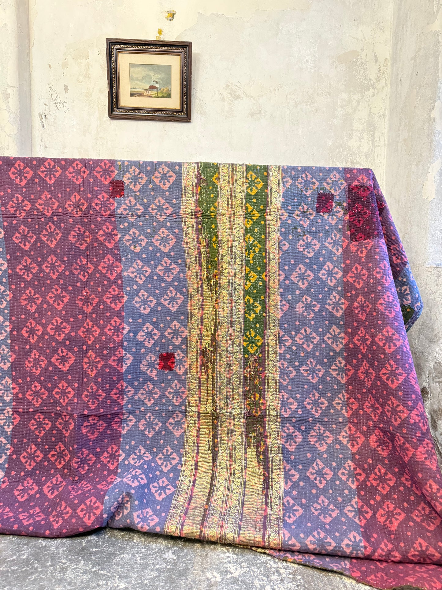 A Finestitch Indigo Kantha Quilt with Indigo over-print.