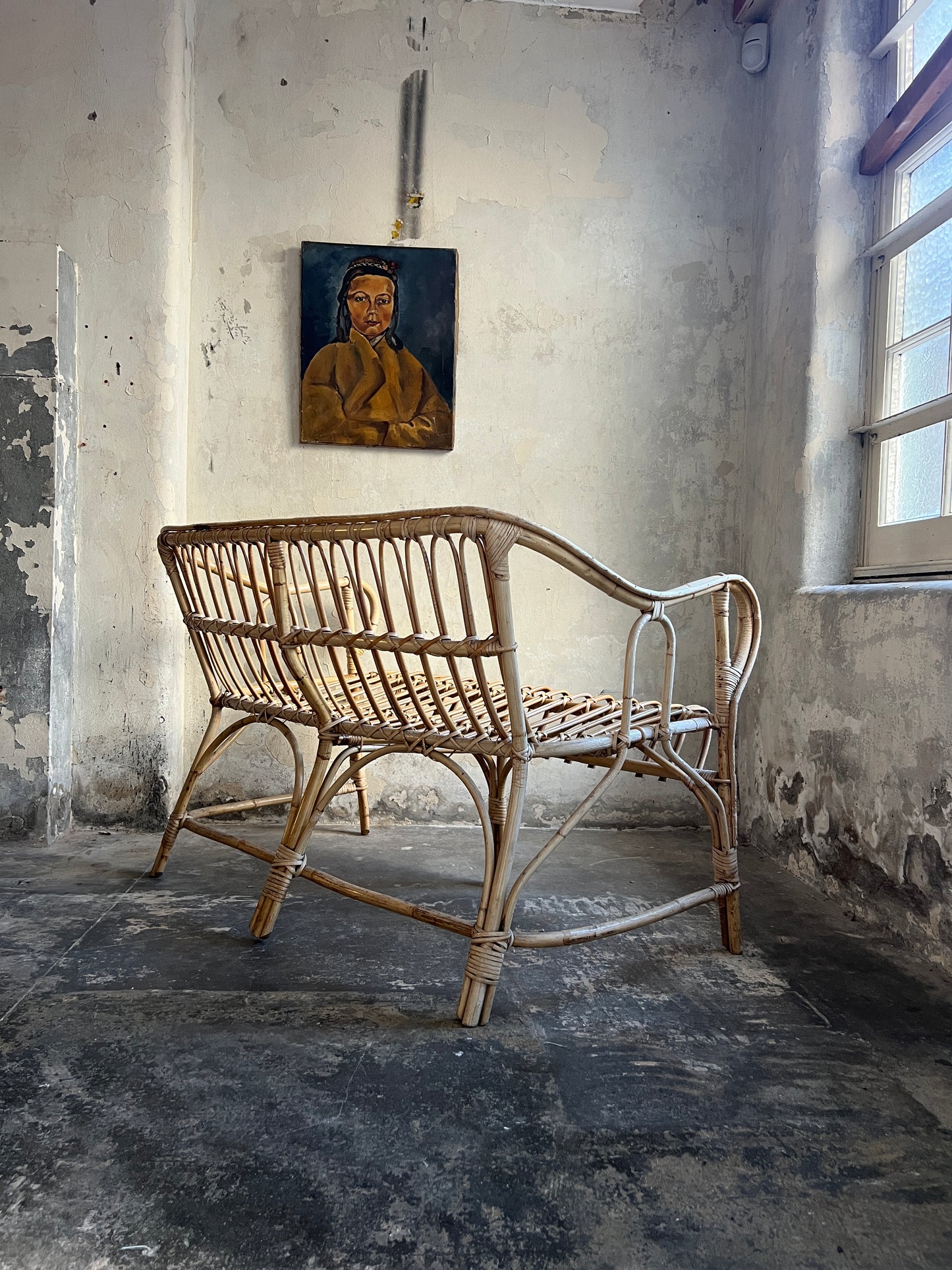 1960’s Italian Bamboo & Cane Sofa on the manner of Franco Albini