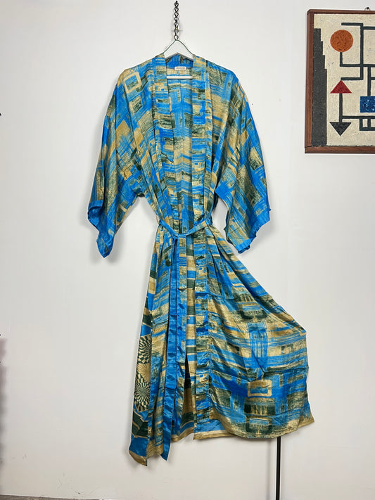 Vintage Saree Silk Kimono / Duster - Long - Wider Unisex Fit
