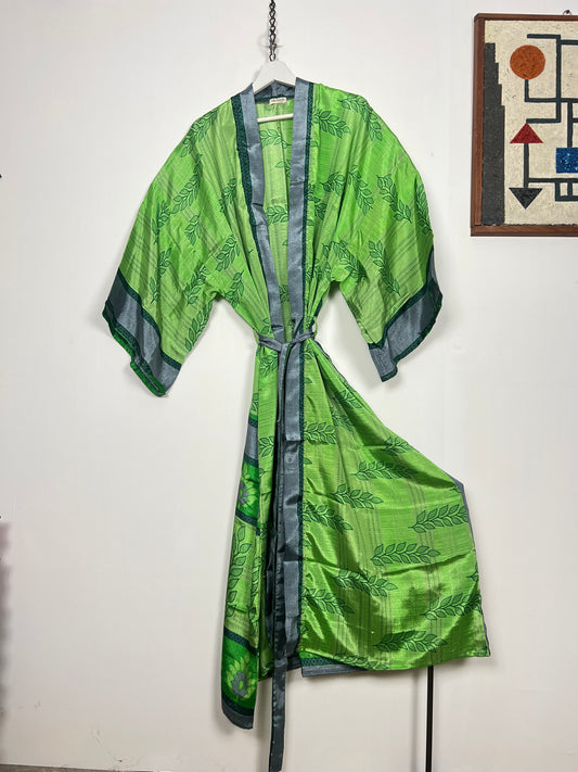 Vintage Saree Silk Kimono / Duster - Long - Wider Unisex Fit
