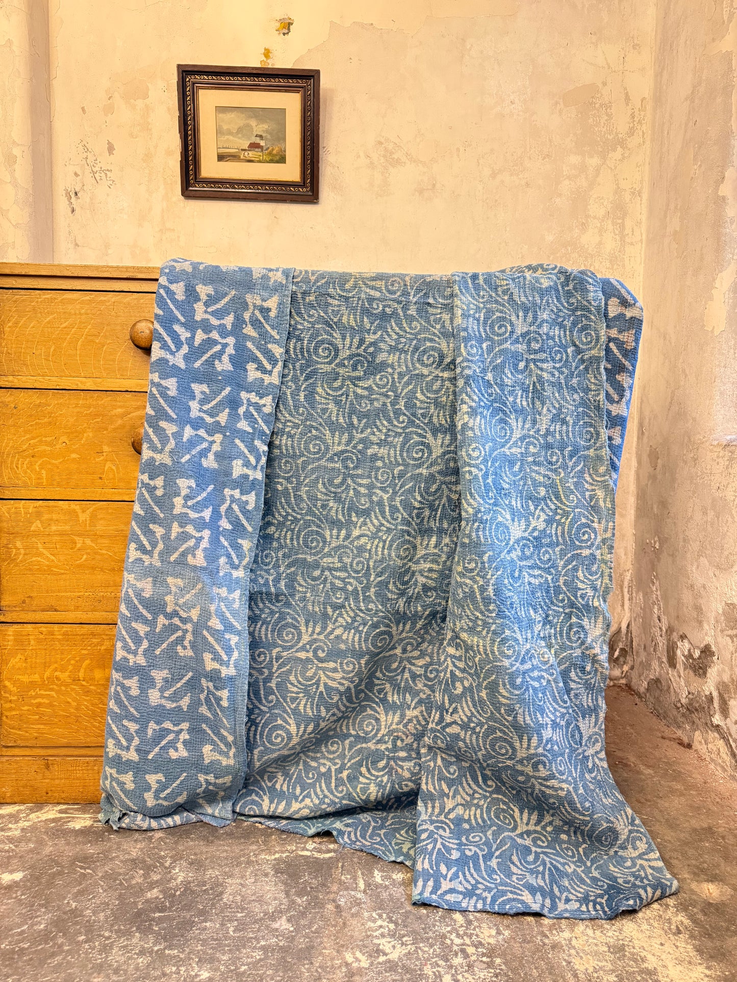 A Finestitch Indigo Kantha Quilt with Indigo over-print.