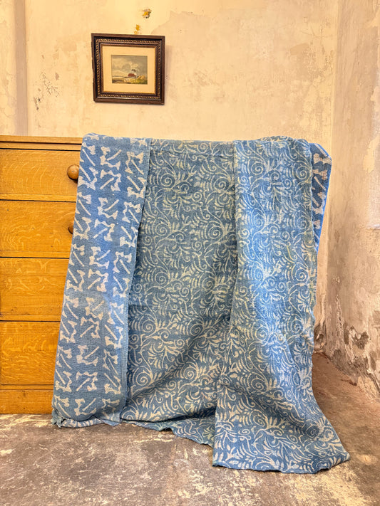 A Finestitch Indigo Kantha Quilt with Indigo over-print.