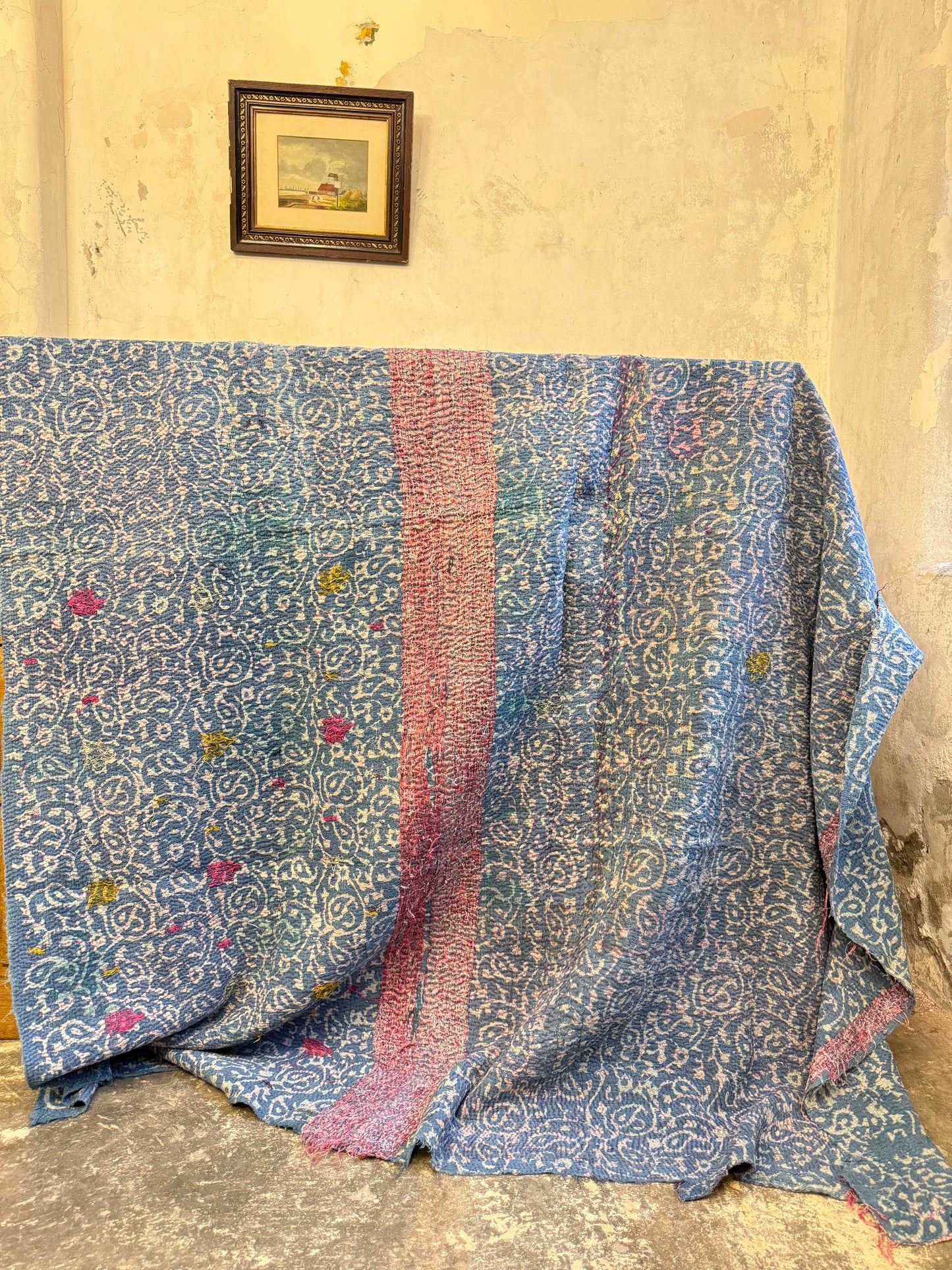 A Finestitch Indigo Kantha Quilt with Indigo over-print.
