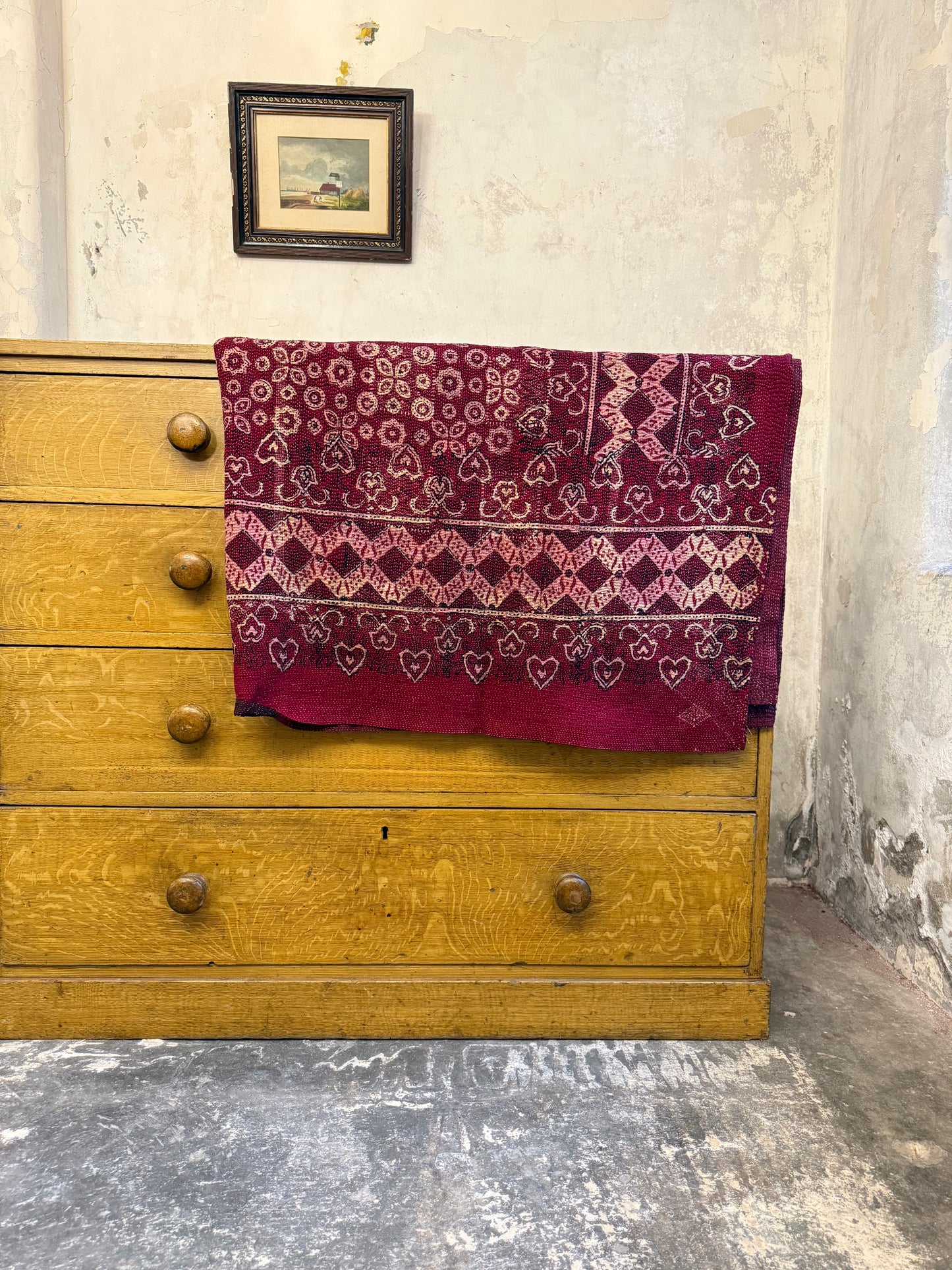 A Finestitch Kantha Quilt with Ajrakh over-print