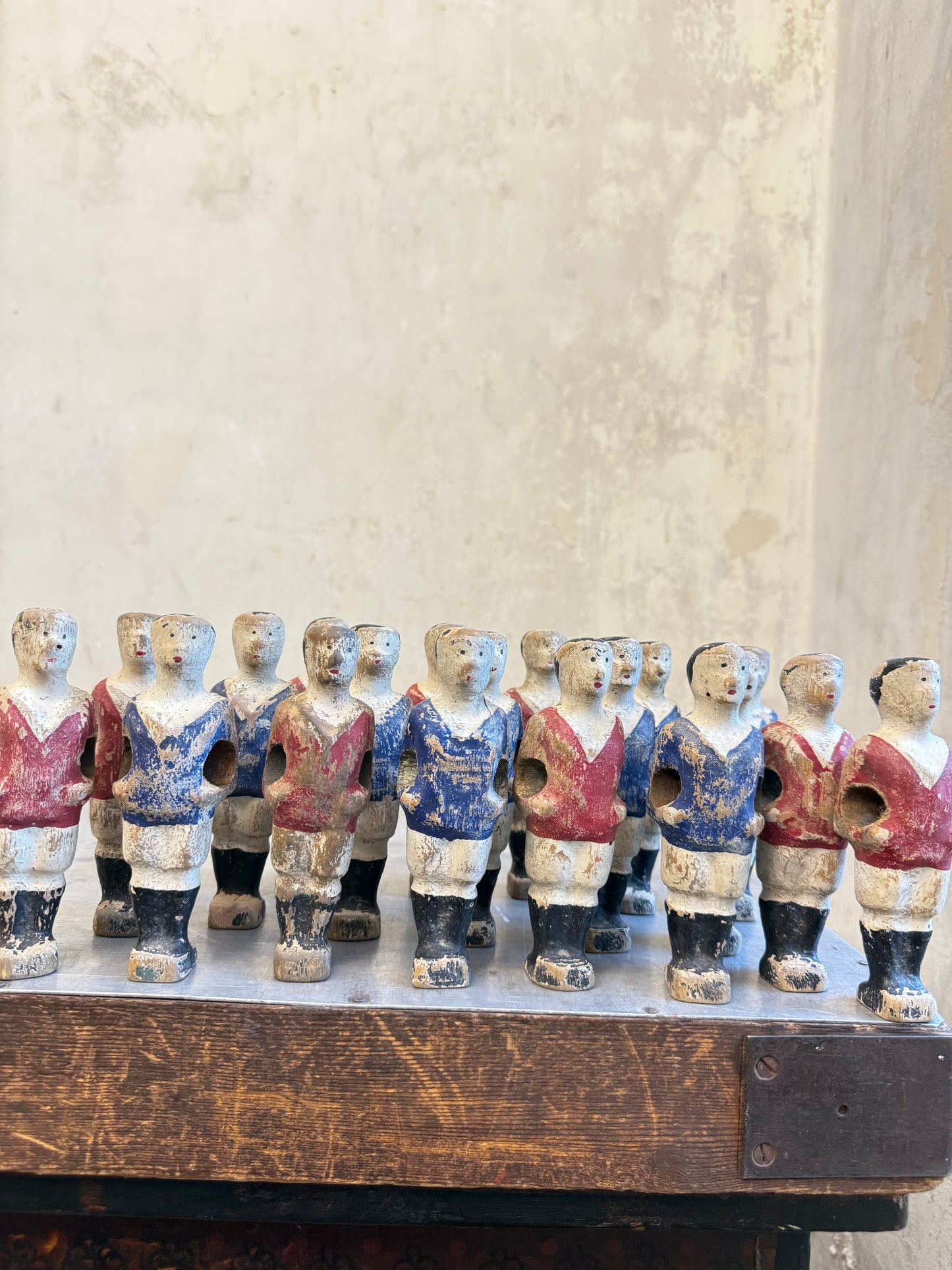 Rare 1930's French Wooden Table Football Players in Original Paint