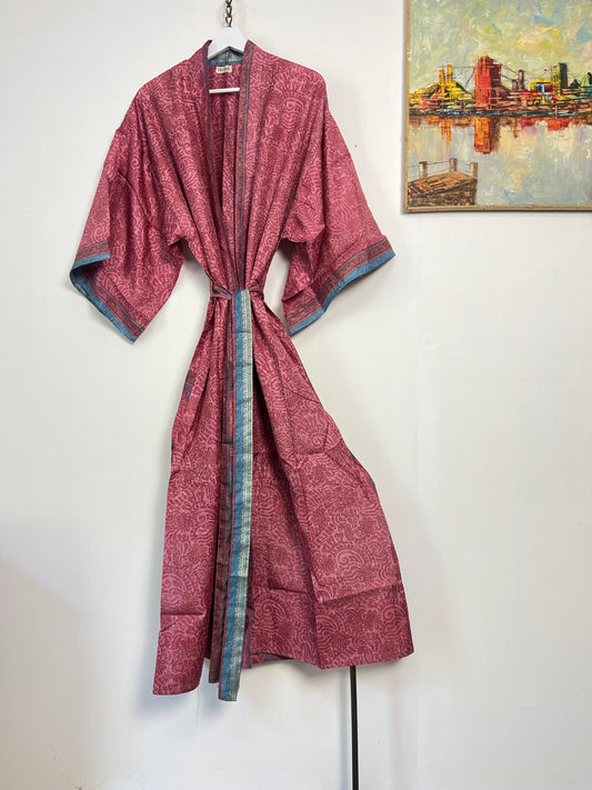 Vintage Saree Silk Kimono / Duster - Long