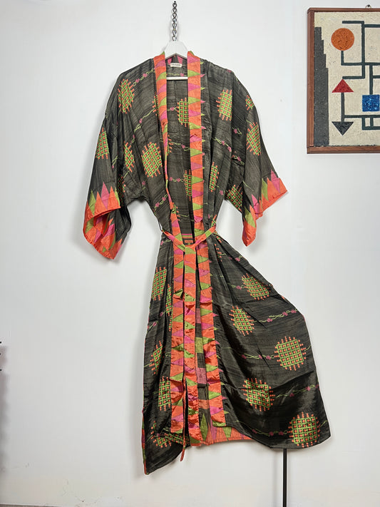 Vintage Saree Silk Kimono / Duster - Long - Wider Unisex Fit