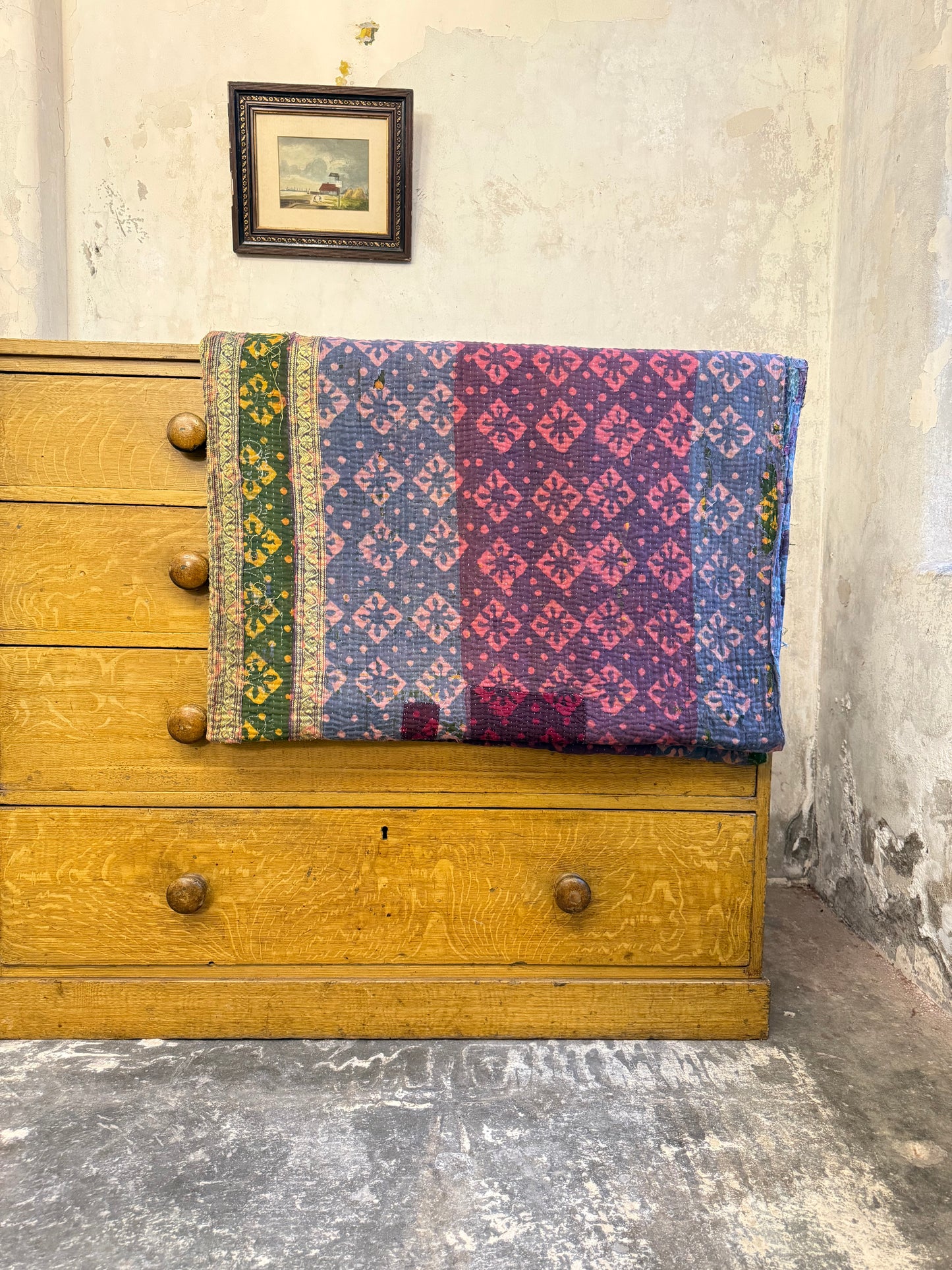 A Finestitch Indigo Kantha Quilt with Indigo over-print.