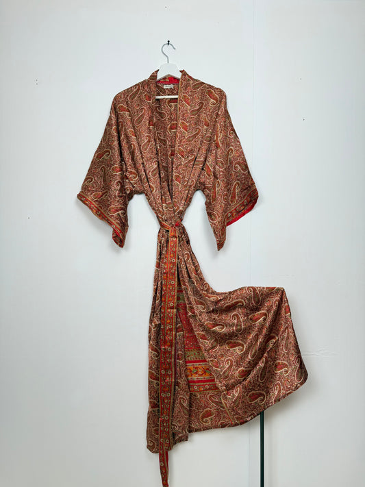 Vintage Saree Silk Kimono / Duster - Long