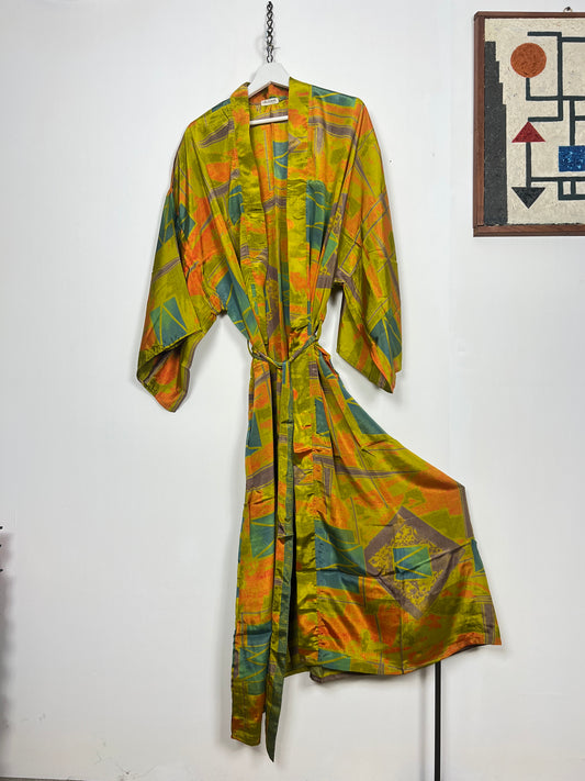 Vintage Saree Silk Kimono / Duster - Long - Wider Unisex Fit