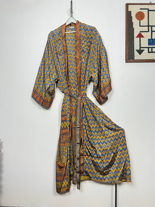 Vintage Saree Silk Kimono / Duster - Long - Wider Unisex Fit