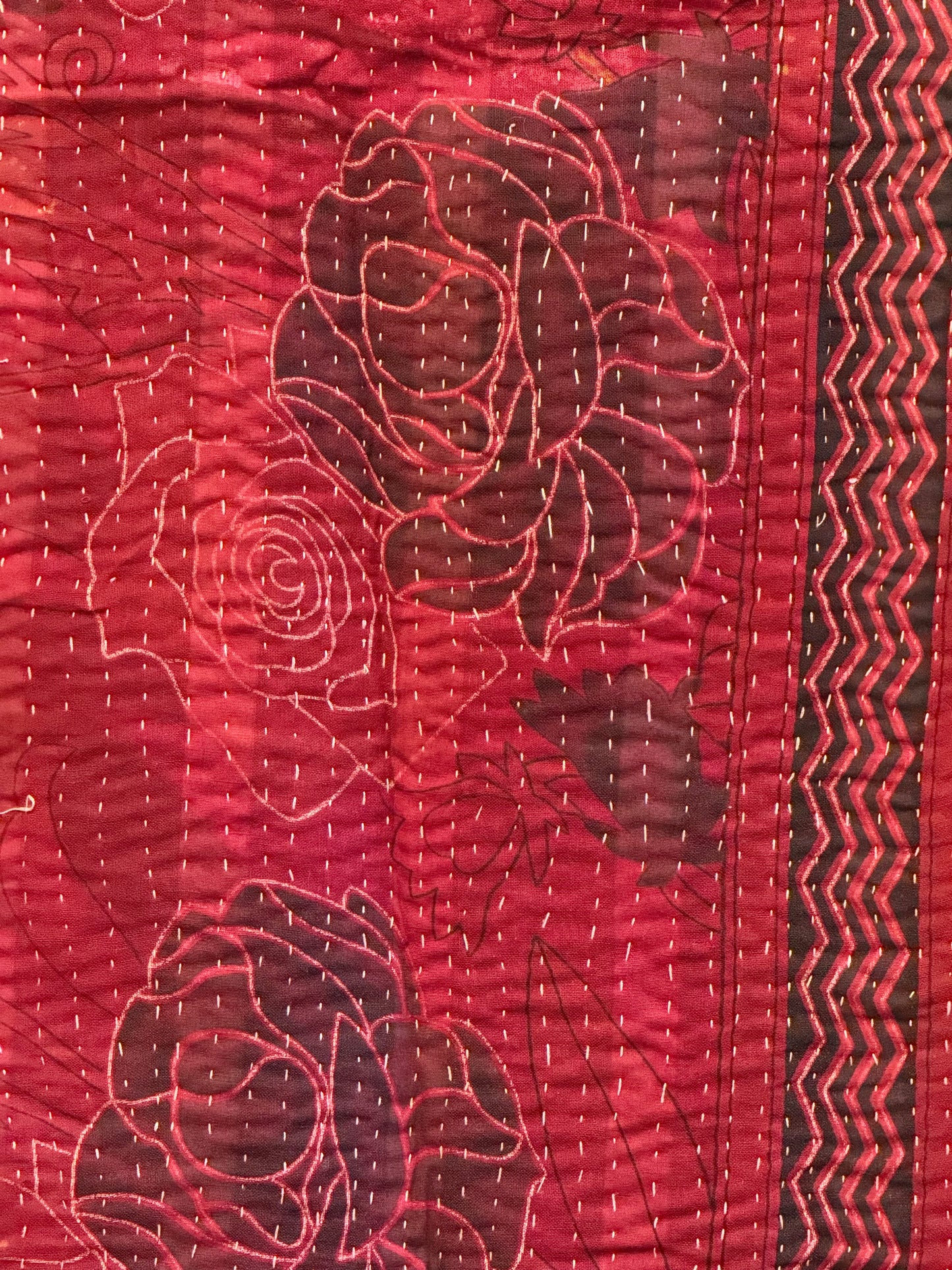 A Finestitch Kantha Quilt with Bagru over-print