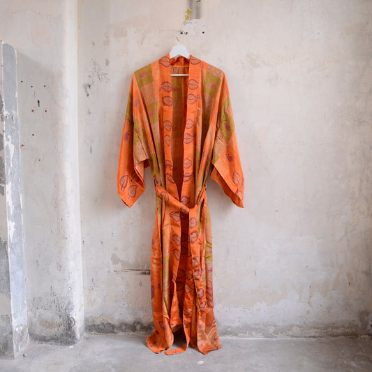Vintage Saree Silk Kimono / Duster - Long