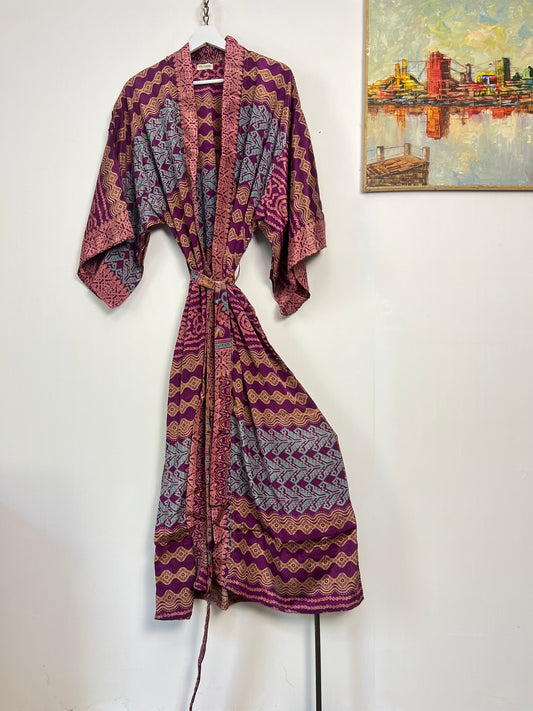 Vintage Saree Silk Kimono / Duster - Long