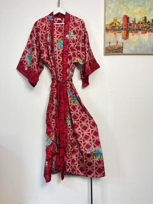Vintage Saree Silk Kimono / Duster - Long