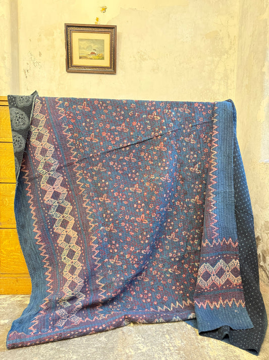 A Finestitch Indigo Kantha Quilt with Indigo over-print.