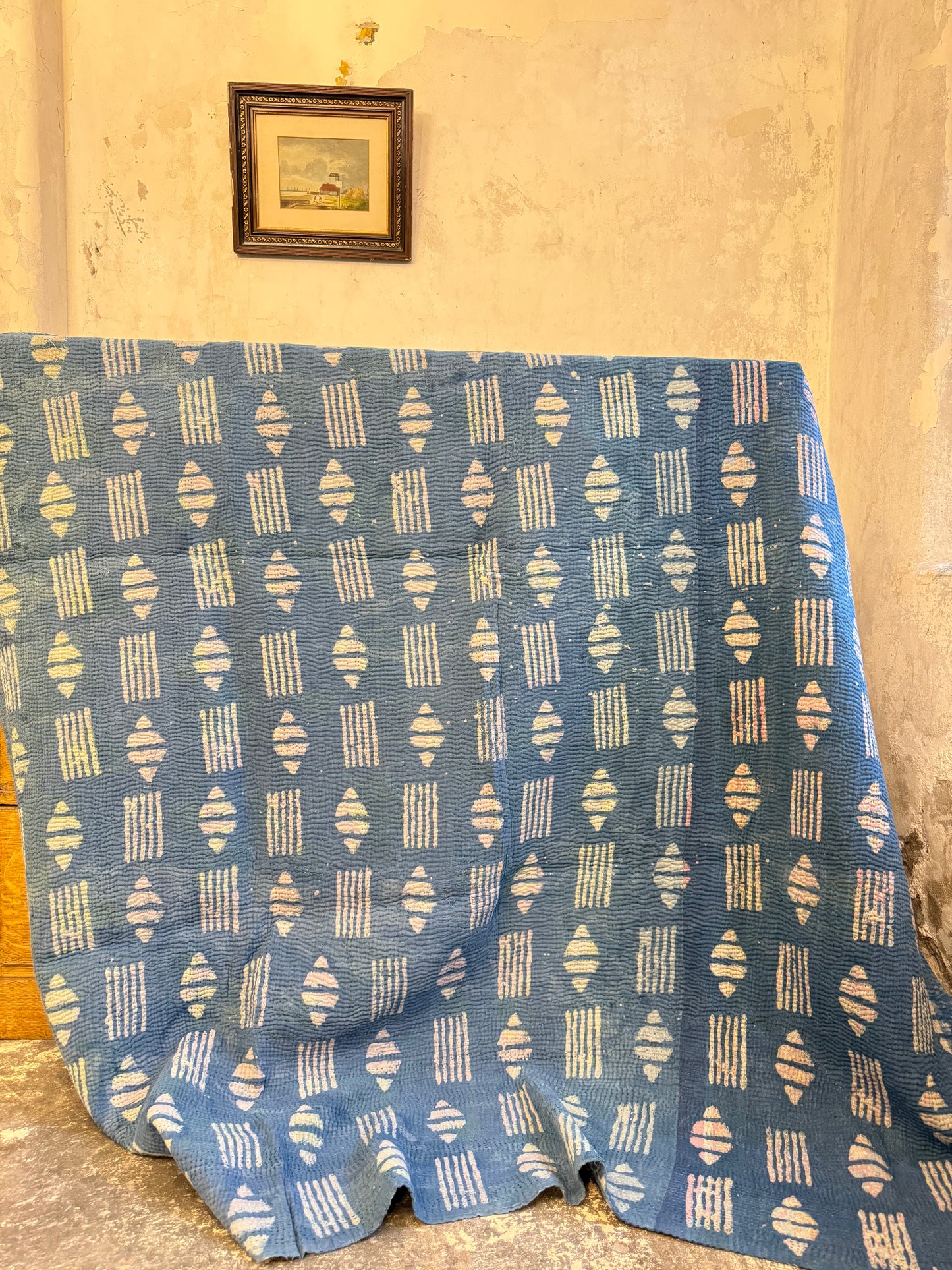 A Finestitch Indigo Kantha Quilt with Indigo over-print.