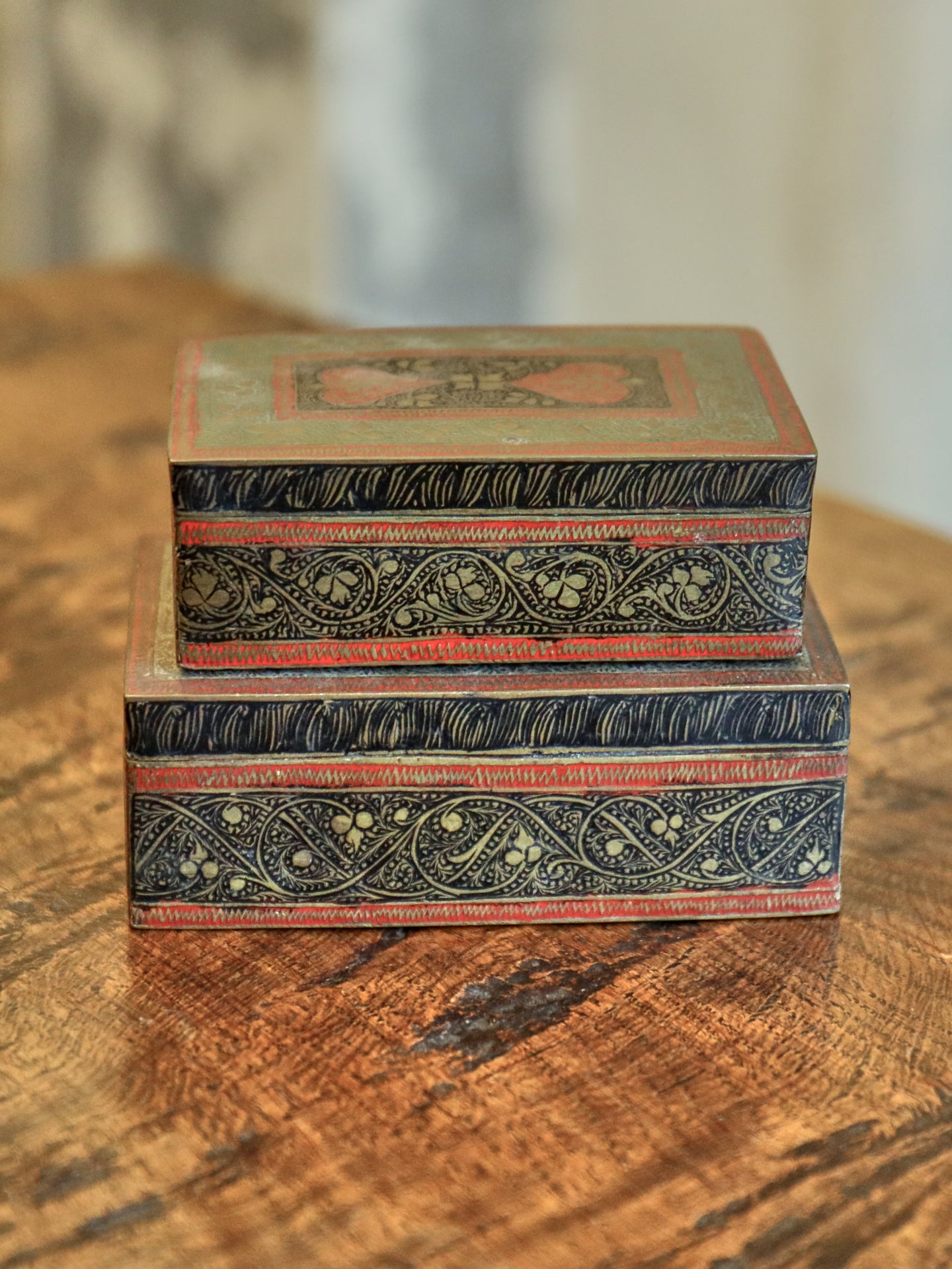 A Pair of Kashmir Brass Trinket Boxes
