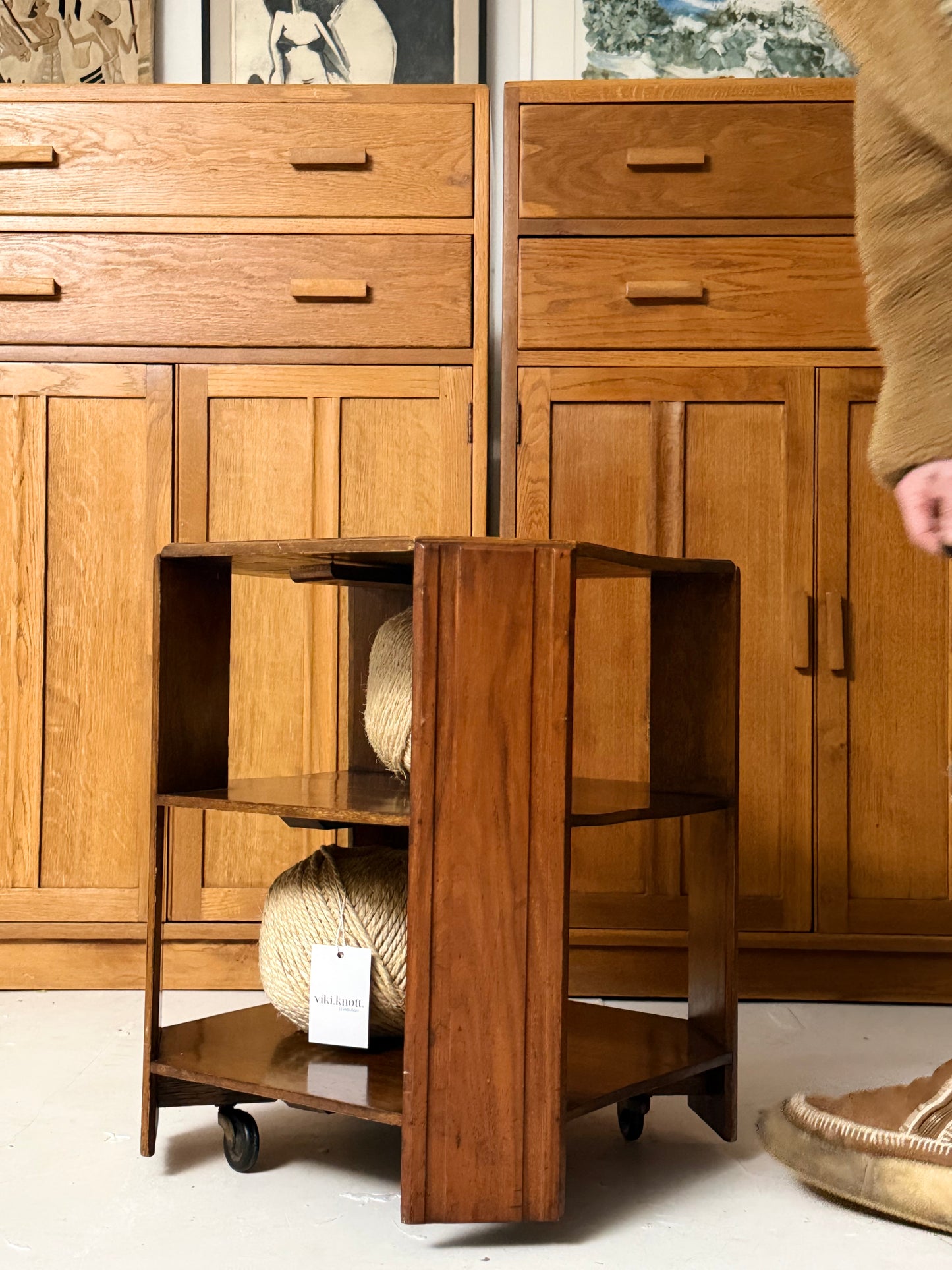 Two Tier Art Deco Side Table on Wheels