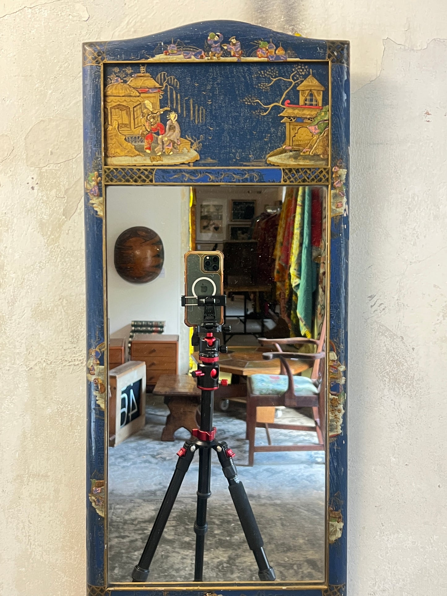 Early 20thC Blue Lacquered Chinoiserie Mirror