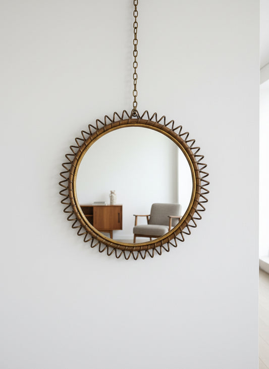 Italian Rattan and Bamboo Wall Mirror - Franco Albini