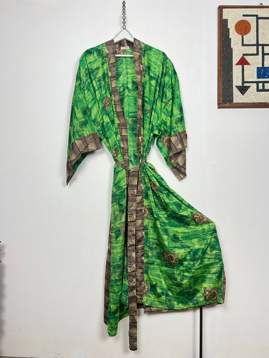 Vintage Saree Silk Kimono / Duster - Long - Wider Unisex Fit