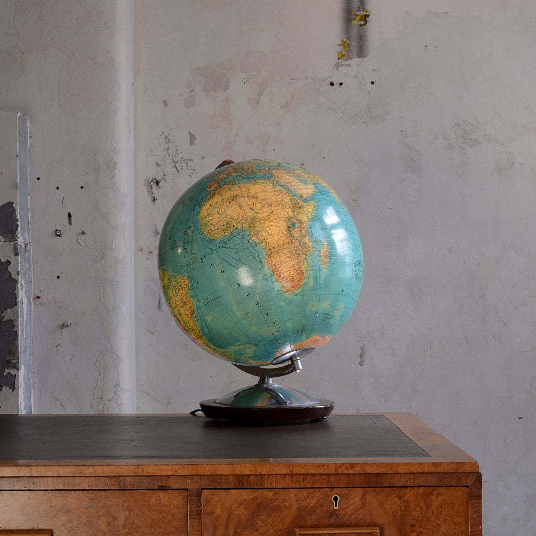 Vintage German Glass Light Up Columbus DUO Erdglobus Globe by Paul Oestergaard